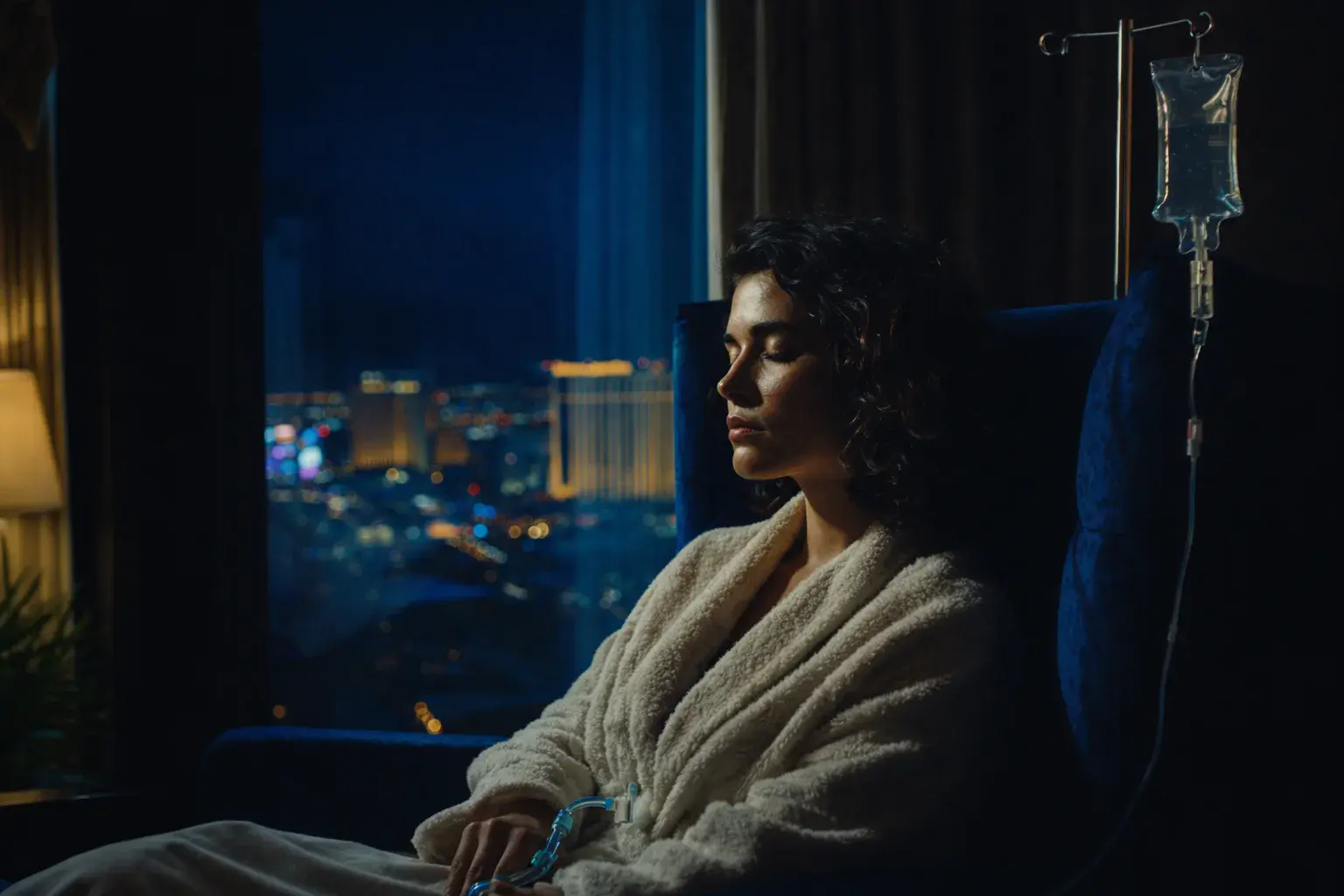 Woman receiving mobile IV therapy at night in Phoenix, Arizona