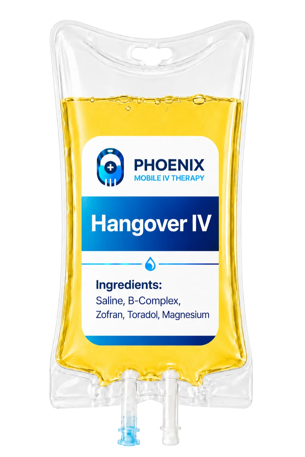 Hangover IV bag for Phoenix mobile IV therapy with saline, B-complex, Zofran, Toradol, and magnesium
