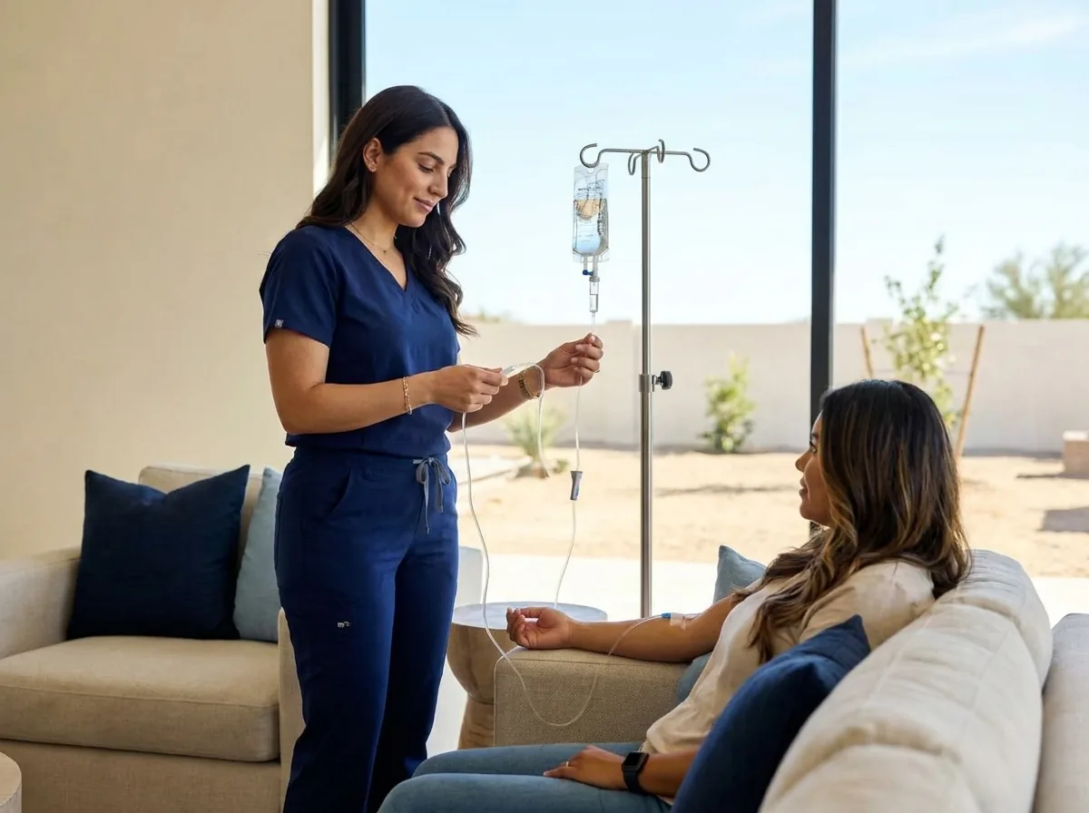 Licensed nurse or REMT administering IV therapy in Gilbert, Arizona