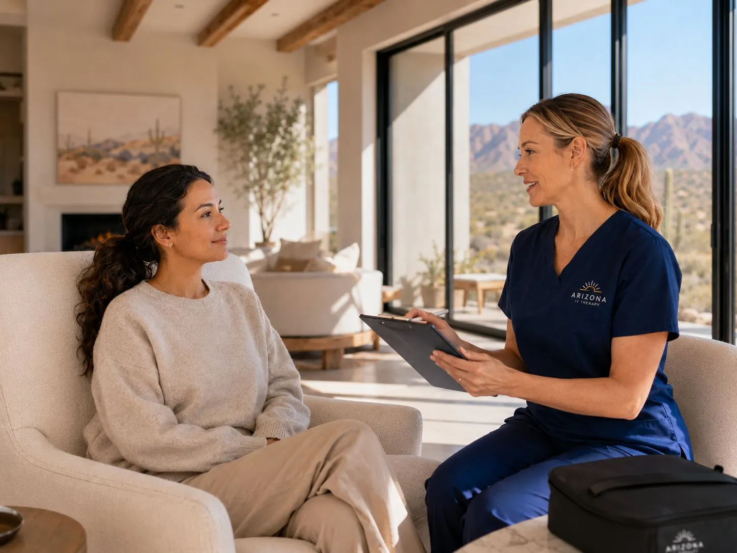 Licensed RN administering IV therapy in Mesa, Arizona