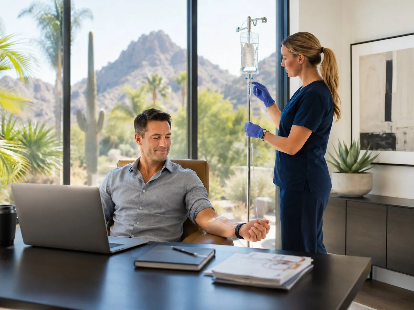 Licensed RN administering IV therapy in Mesa, Arizona