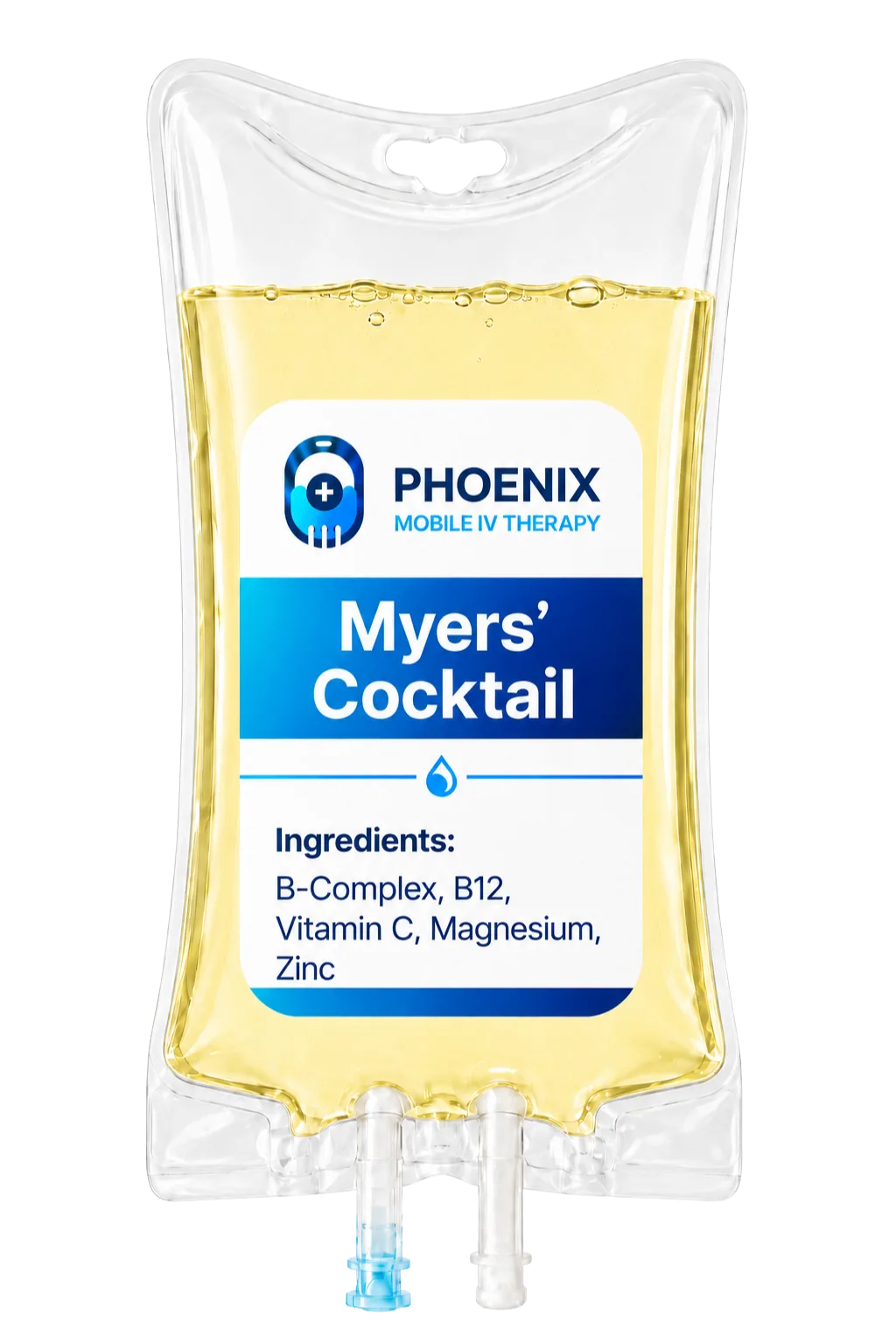 Myers' Cocktail IV bag for Phoenix mobile IV therapy with B-complex, B12, vitamin C, magnesium, and zinc