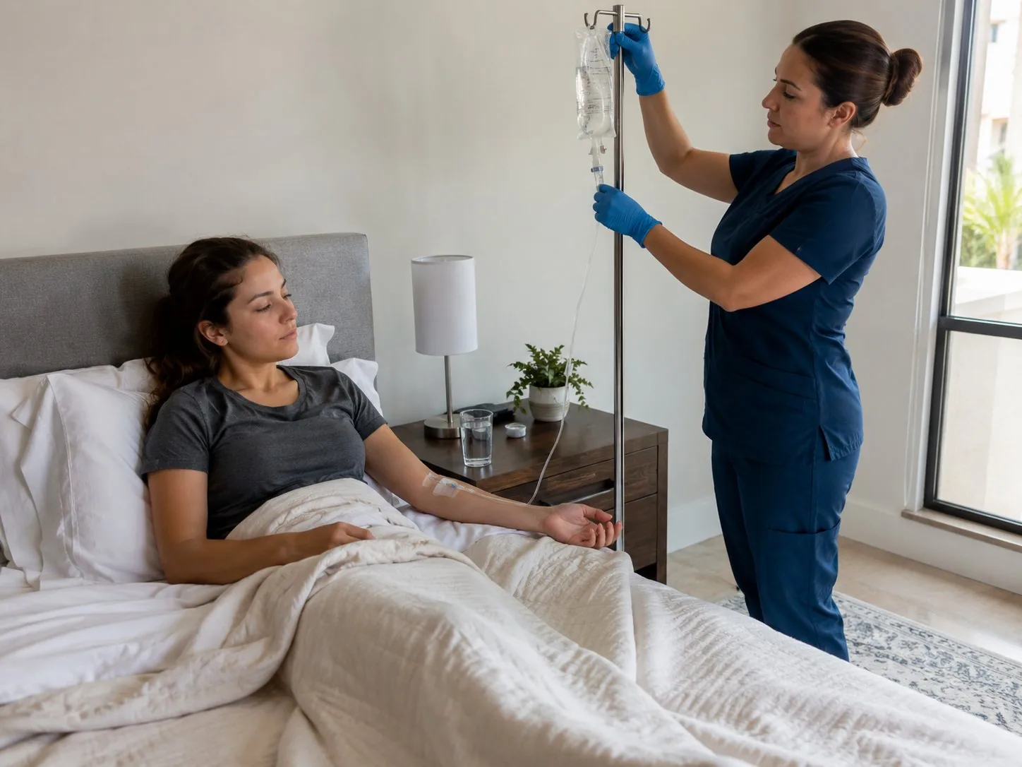 Client resting during an at-home mobile IV therapy visit in the Phoenix area